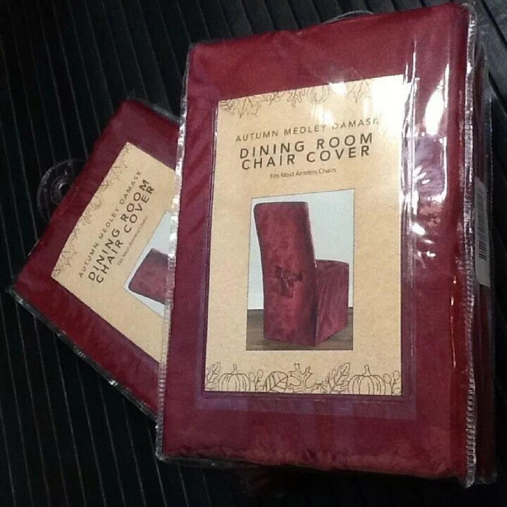 two new WINE color Autumn Medley Damask Chair Covers for Dining Room Chairs